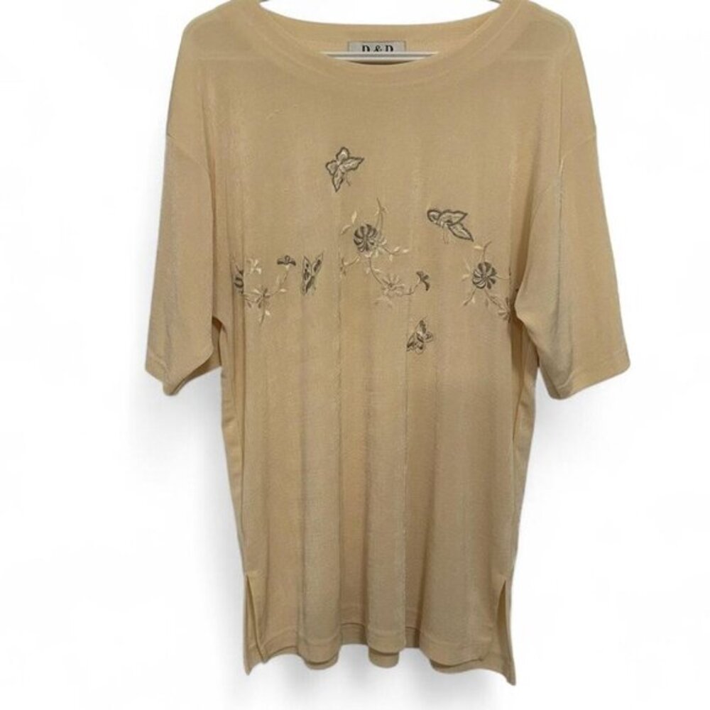 Vintage Women's Floral Butterfly Embroidery Blouse 90s 80s Whimsigoth Fairy